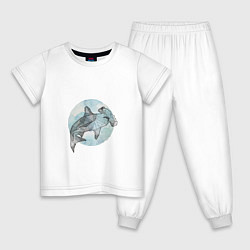 Пижама хлопковая детская Акула-молот, цвет: белый