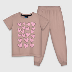 Пижама хлопковая детская Маленькие сердца, цвет: пыльно-розовый