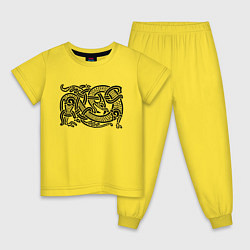 Пижама хлопковая детская Кельтский узор чёрный, цвет: желтый