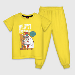 Пижама хлопковая детская Санта-ученый, цвет: желтый