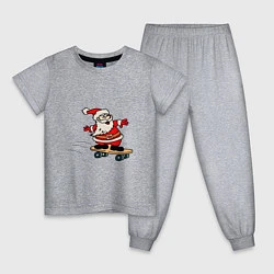 Пижама хлопковая детская Санта на скейтборде, цвет: меланж