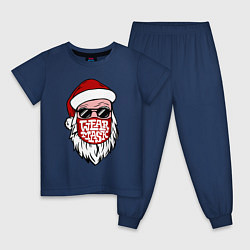 Пижама хлопковая детская Санта в маске, цвет: тёмно-синий