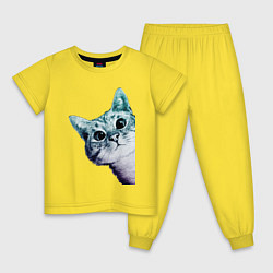 Пижама хлопковая детская Любопытный кот, цвет: желтый