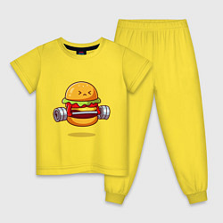 Пижама хлопковая детская Бургер на спорте, цвет: желтый
