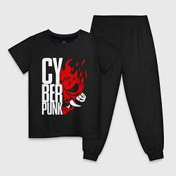 Пижама хлопковая детская Cyberpunk 2077 Белый панк, цвет: черный