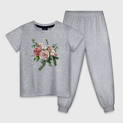 Пижама хлопковая детская Букет роз, цвет: меланж