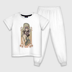 Пижама хлопковая детская Девочка ящерица, цвет: белый