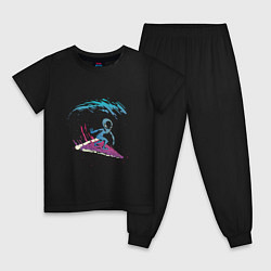 Пижама хлопковая детская Инопланетный серфинг на пицце, цвет: черный