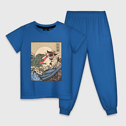 Пижама хлопковая детская Cat Kong versus Godzilla Kaiju, цвет: синий