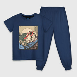 Пижама хлопковая детская Cat Kong versus Godzilla Kaiju, цвет: тёмно-синий