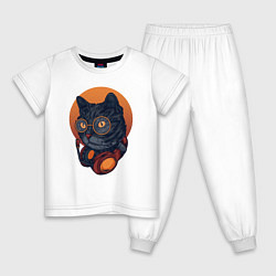 Пижама хлопковая детская D j Cat Кот диджей, цвет: белый