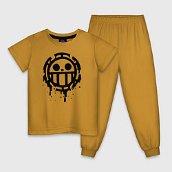 Пижама хлопковая детская One Piece знак черной краской, цвет: горчичный