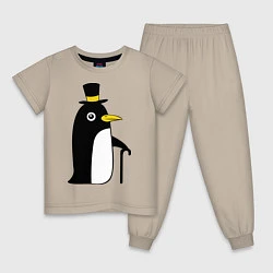 Пижама хлопковая детская Пингвин в шляпе, цвет: миндальный