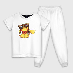 Пижама хлопковая детская Пикачу летчик, цвет: белый