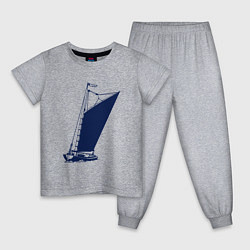 Пижама хлопковая детская Парусная лодка синяя, цвет: меланж