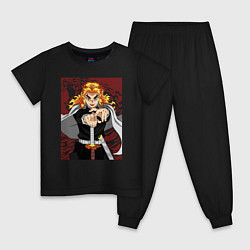 Пижама хлопковая детская Огненный тигр Ренгоку, цвет: черный