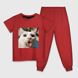 Пижама хлопковая детская Мем про кота, цвет: красный