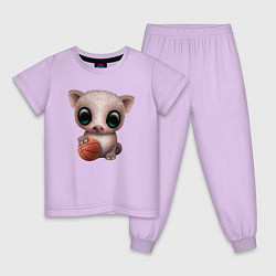 Пижама хлопковая детская Свинка - Баскетбол цвета лаванда — фото 1