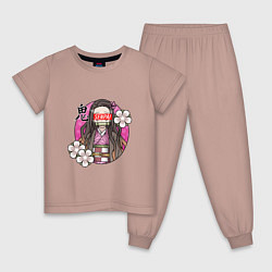 Пижама хлопковая детская SENPAI NEZUKO СЕНПАЙ НЕЗУКО, цвет: пыльно-розовый