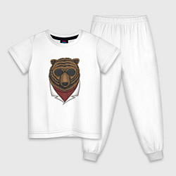 Пижама хлопковая детская Крутой Медведь в очках, цвет: белый
