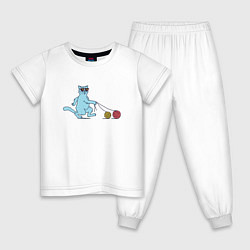 Пижама хлопковая детская Котик на прогулке, цвет: белый