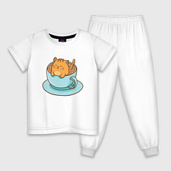Пижама хлопковая детская Котик в кружке, цвет: белый