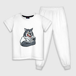 Пижама хлопковая детская Серый волк, цвет: белый