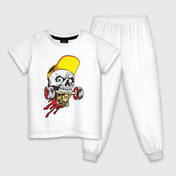 Пижама хлопковая детская Череп со скейтом, цвет: белый