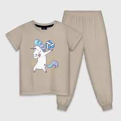 Пижама хлопковая детская Unicorn Volleyball, цвет: миндальный