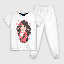 Пижама хлопковая детская Цветение сакуры, цвет: белый