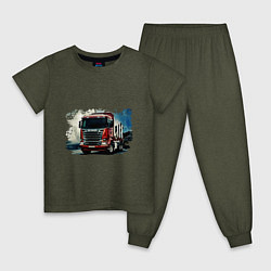 Пижама хлопковая детская SCANIA Дальнобой, цвет: меланж-хаки