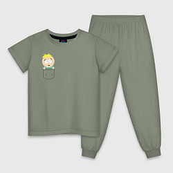 Пижама хлопковая детская Баттерс в кармане, цвет: авокадо