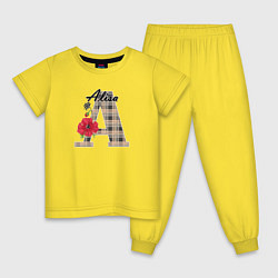 Пижама хлопковая детская Алфавит Имена Алиса, цвет: желтый