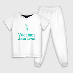 Пижама хлопковая детская Вакцина спасает жизни, цвет: белый
