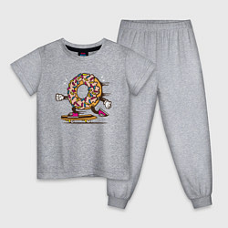 Пижама хлопковая детская Пончик на скейте, цвет: меланж