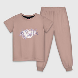 Пижама хлопковая детская Белая змея и цветы, цвет: пыльно-розовый