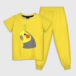 Пижама хлопковая детская Попугай корелла портрет, цвет: желтый