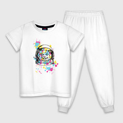 Пижама хлопковая детская Кот космонавт, цвет: белый