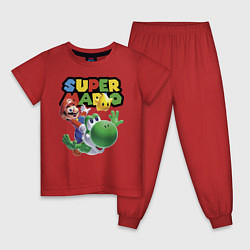 Пижама хлопковая детская Марио и Йоши в полёте, цвет: красный