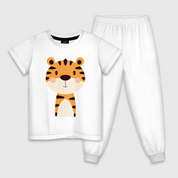 Пижама хлопковая детская Cartoon Tiger, цвет: белый