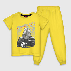 Пижама хлопковая детская Черный автомобиль, цвет: желтый