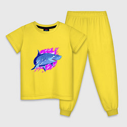 Пижама хлопковая детская Неоновая акула Neon shark, цвет: желтый