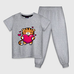 Пижама хлопковая детская Милый тигренок с сердечком, цвет: меланж