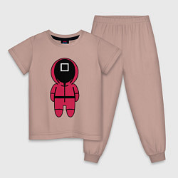 Пижама хлопковая детская Игра с кальмарами, цвет: пыльно-розовый