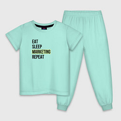 Пижама хлопковая детская Eat Sleep Marketing Repeat, цвет: мятный