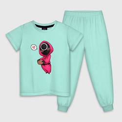 Пижама хлопковая детская Игра в кальмара - милая девушка, цвет: мятный