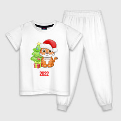 Пижама хлопковая детская Тигренок 2022 Новый год, цвет: белый