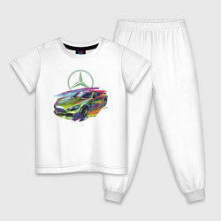 Пижама хлопковая детская Mercedes V8 Biturbo motorsport - sketch, цвет: белый