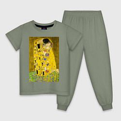 Пижама хлопковая детская Поцелуй картина Климта, цвет: авокадо