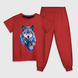 Пижама хлопковая детская Волк акварель, цвет: красный